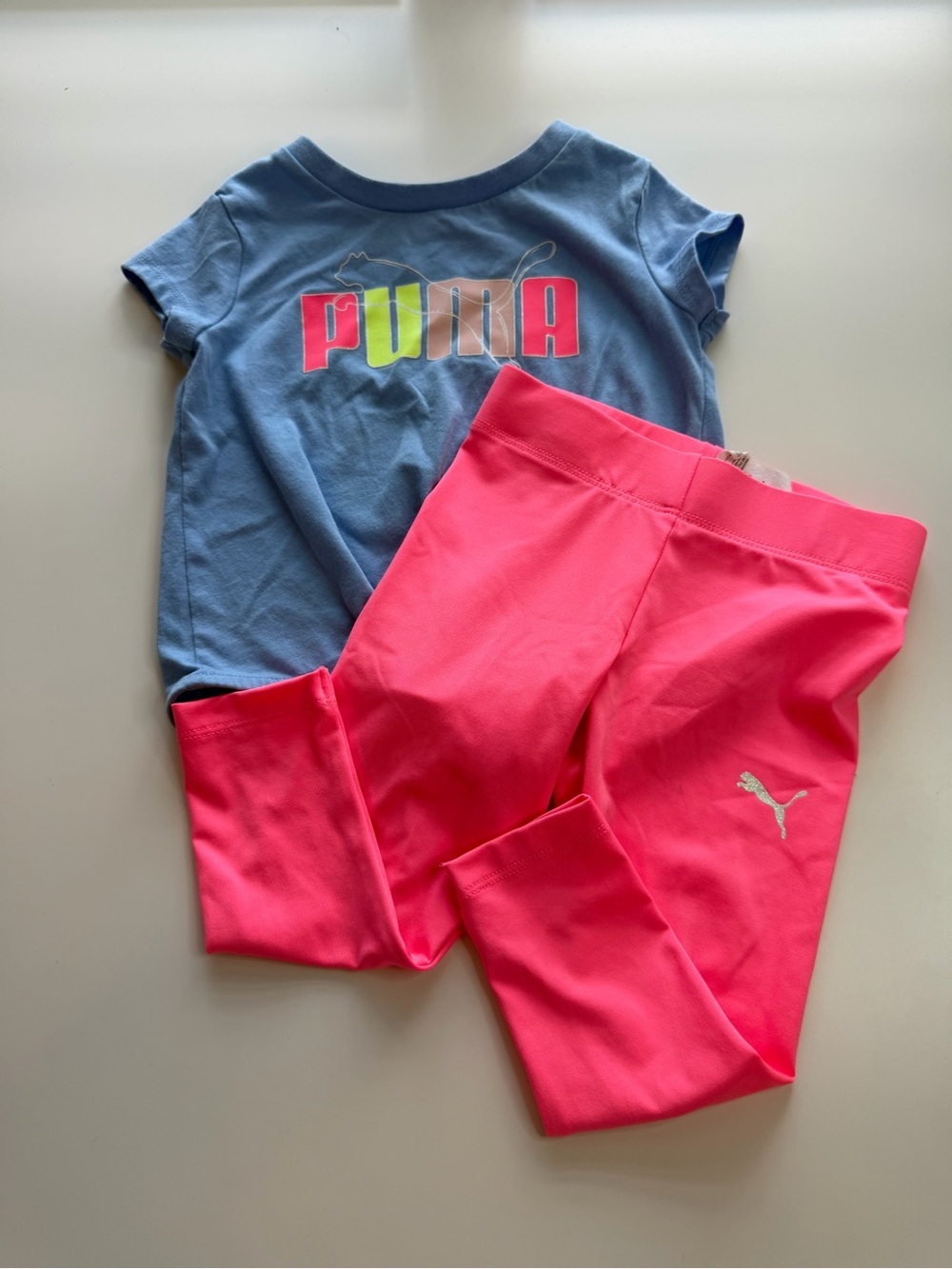 Puma Girls Blue Tee and Hot Pink Leggings Matching Set